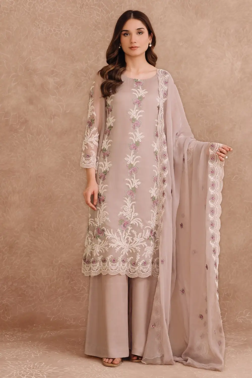 2 Pcs Embroidered Pure Chiffon Suit