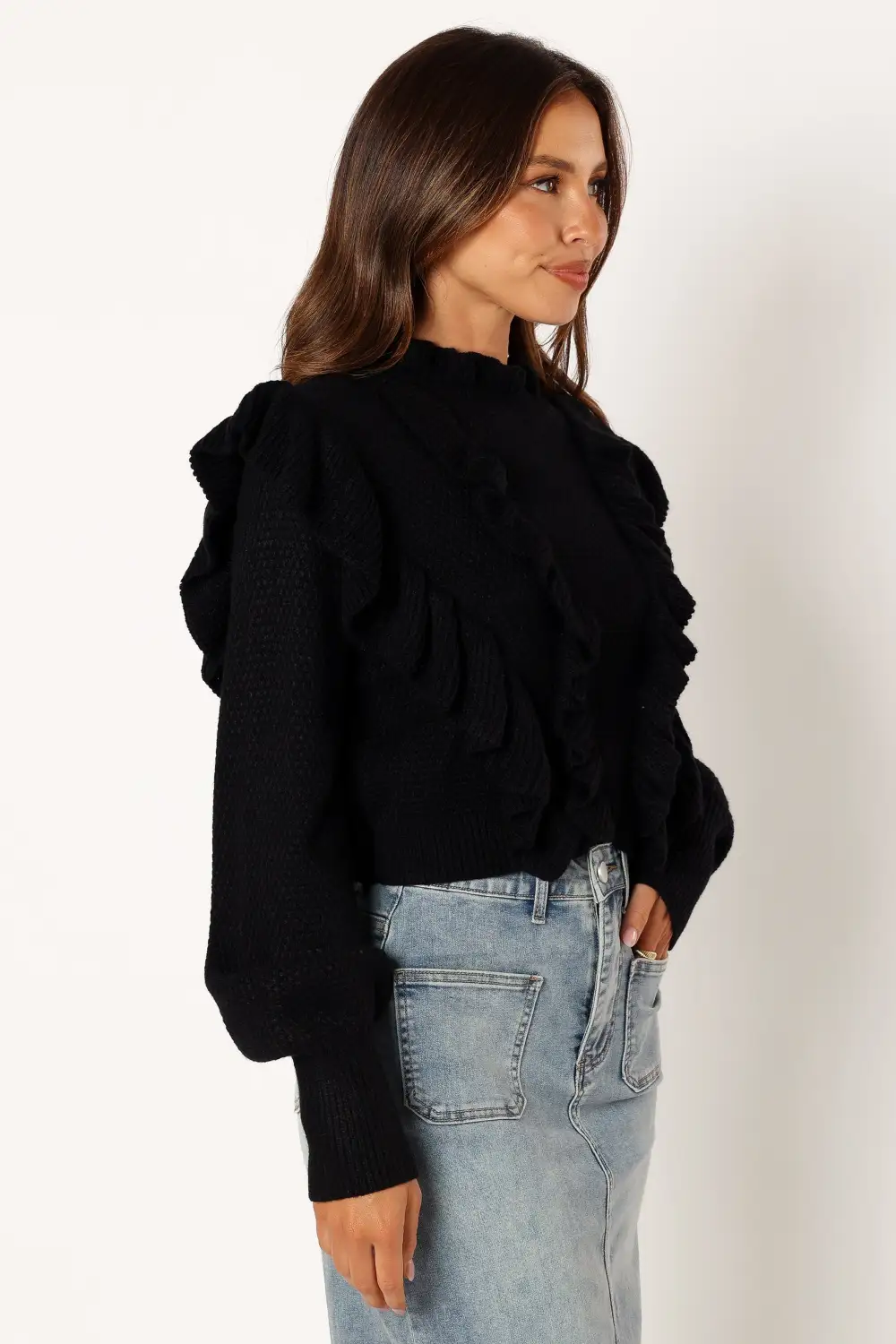 Charice Knit Long Sleeve Top - Black