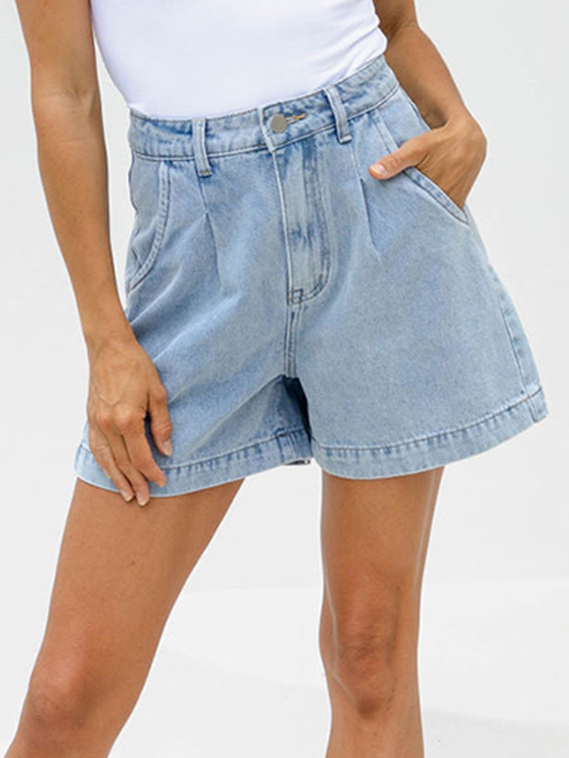 High-Rise Denim Shorts  Light Wash