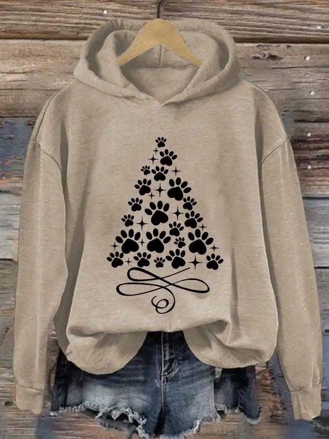 Women's Christmas Cute Pawy Print Casual Hooded