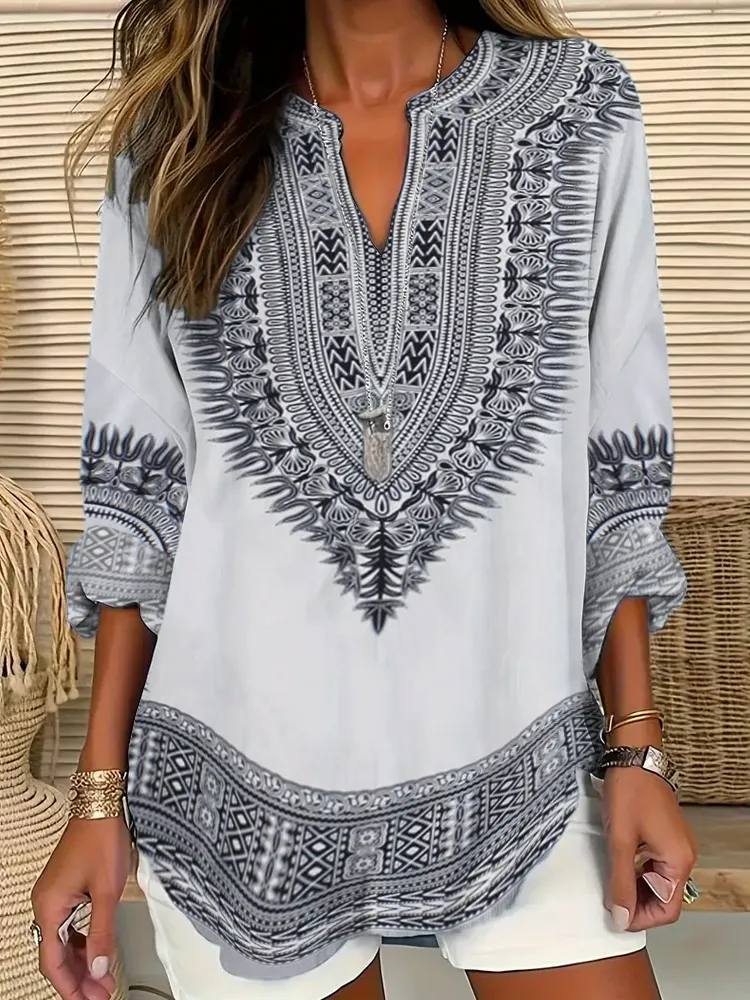 Classic Ethnic Pattern Bohemian Print Women's Long Sleeve Shirt