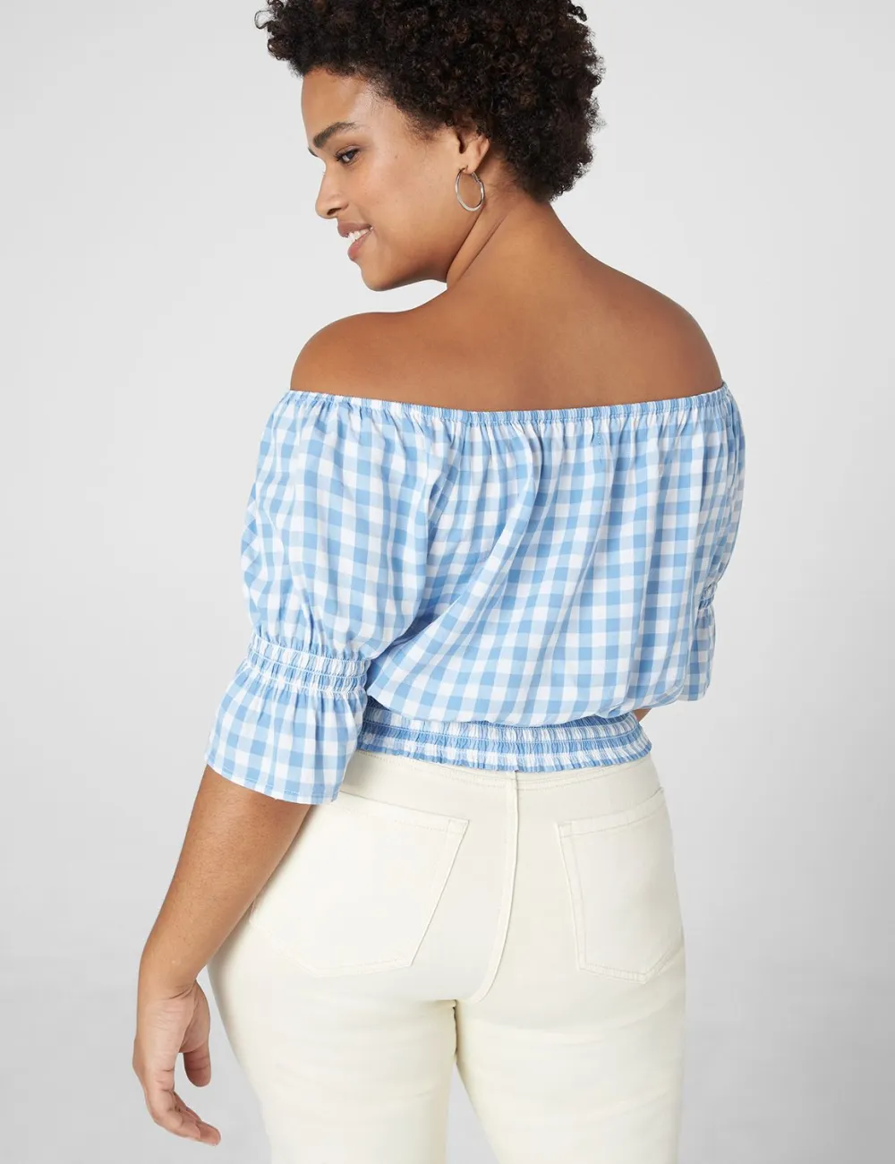 Classic Crop Off-The-Shoulder Plaid Top