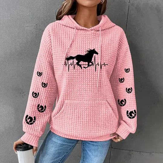 Horse Heartbeat Print Waffle Hoodie