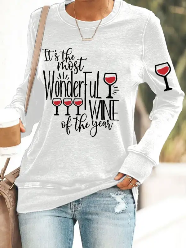 Women's Christmas It's The Most Wonderful Wine of The Year Printed Sweatshirt