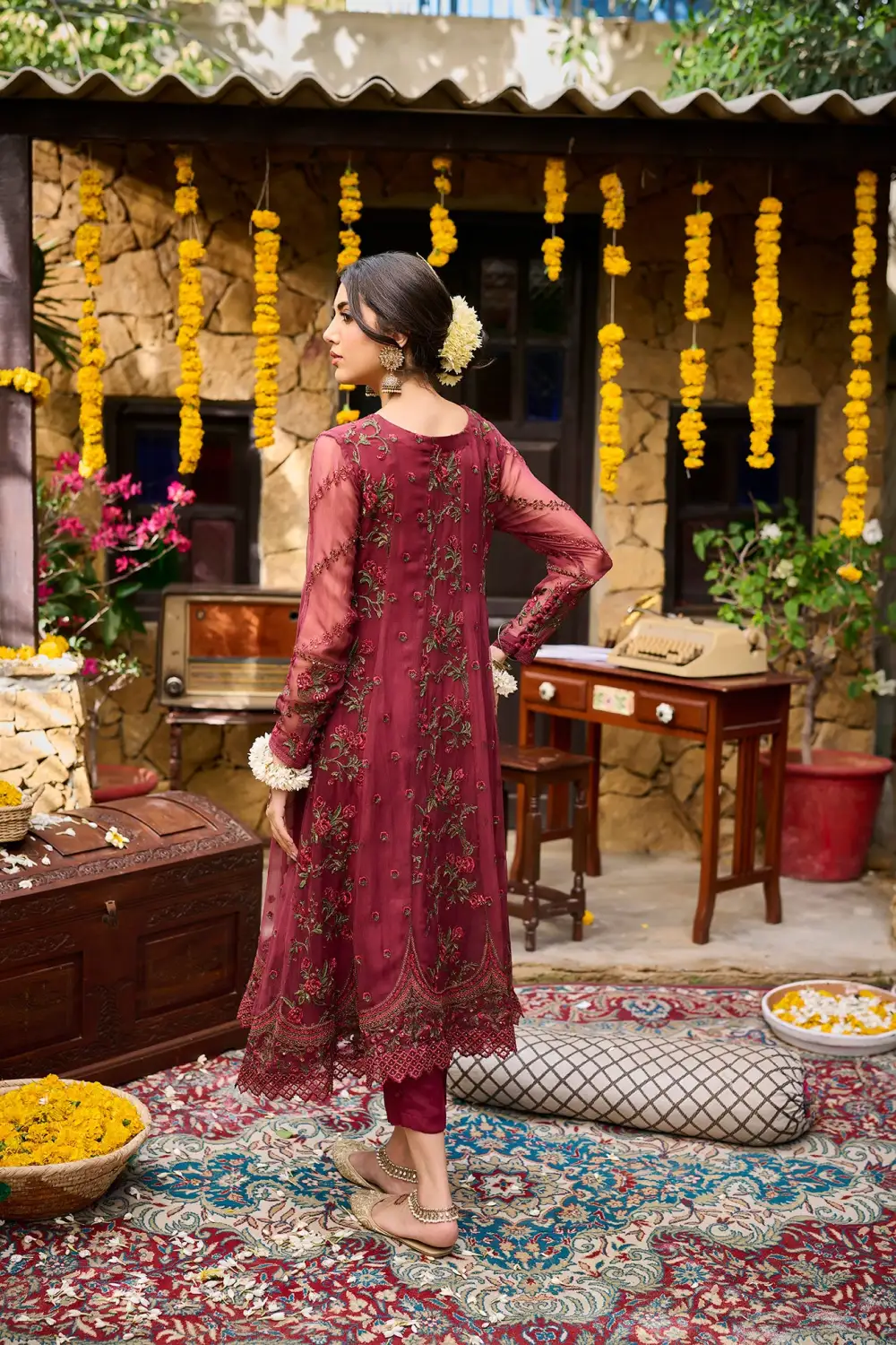 MAROON  2PCS  EMBROIDERED KURTA WITH TROUSER