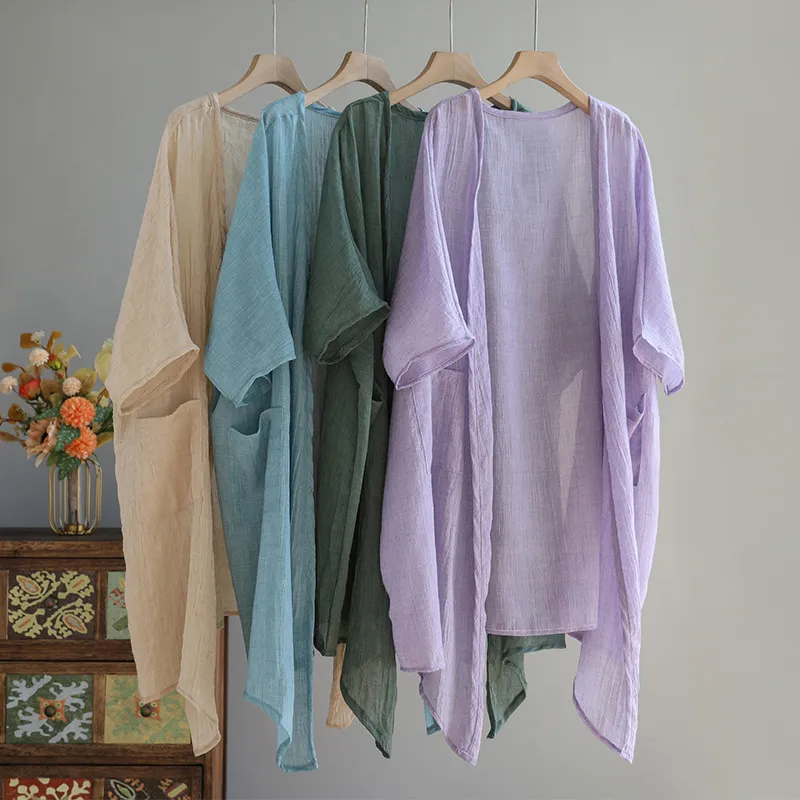 Summer cotton linen loose cardigan