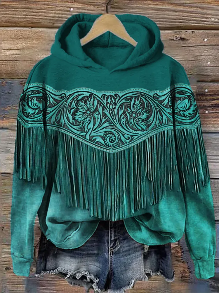 Western Floral Leather Art Cozy Hoodie