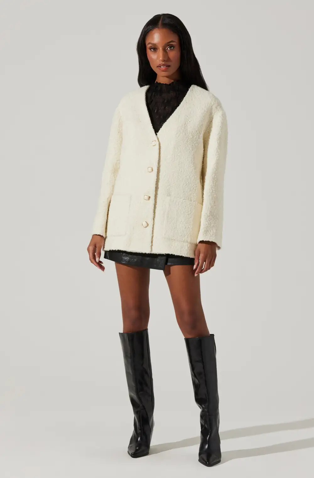 Maidy Boucle V-Neck Coat