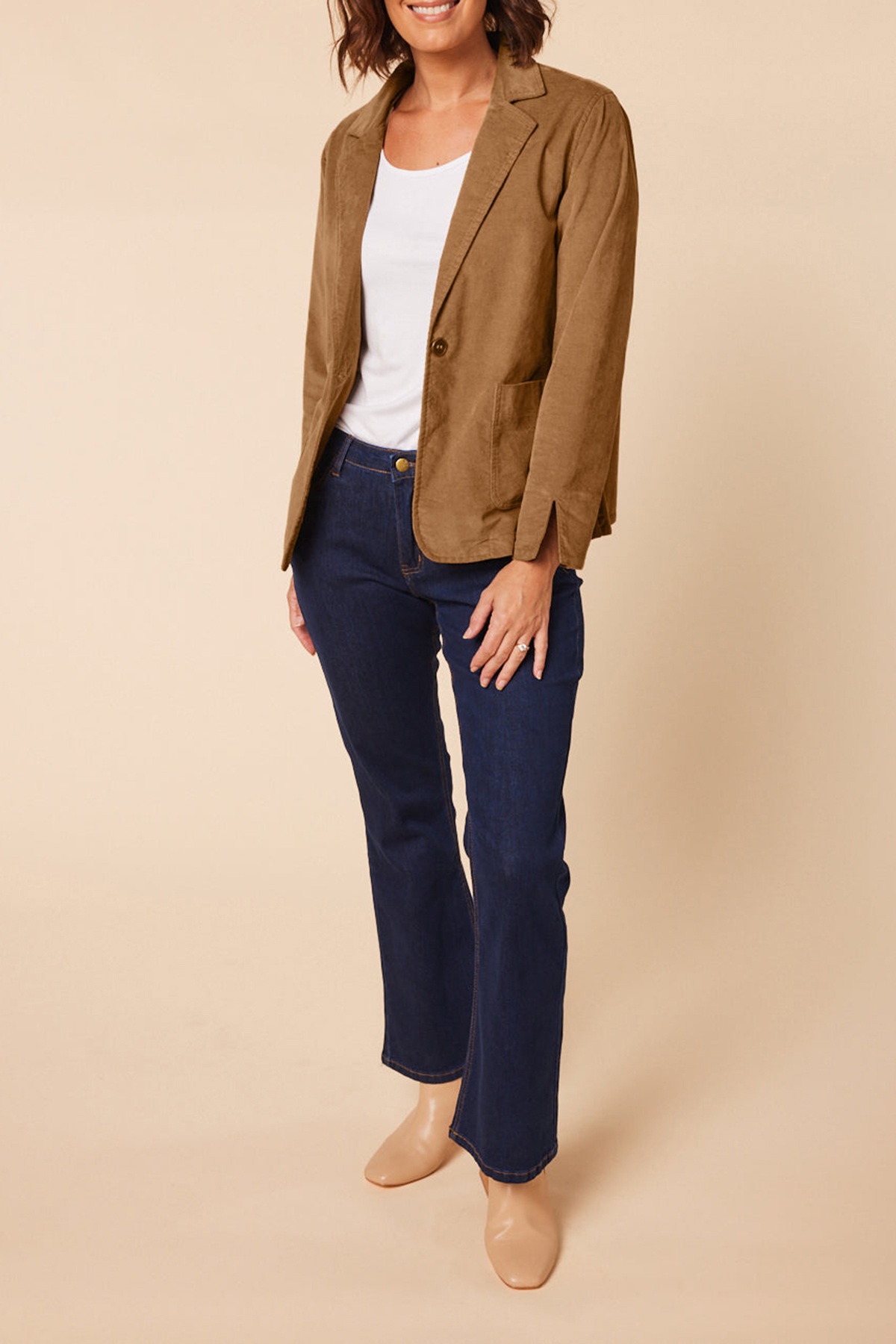 Adrift Relaxed Brushed Cotton Blazer In Camel