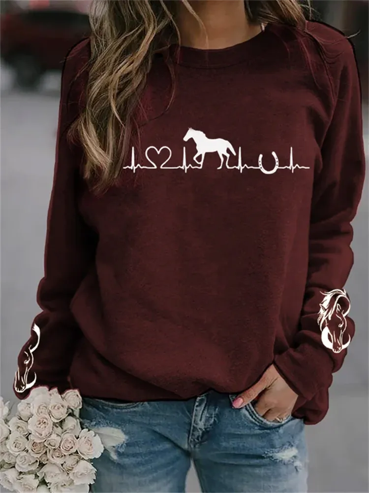 Women's Horse Heartbeat Horse Lover Horse Lovers Casual Sweatshirt