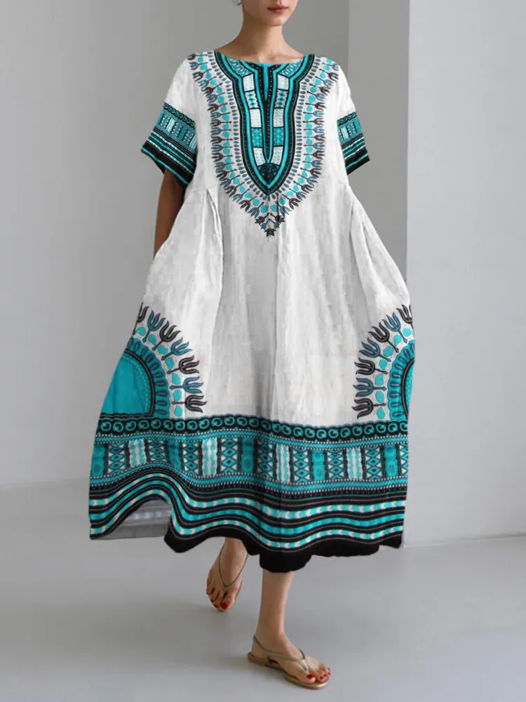 Ethnic Pattern Bohemian Print Women's Linen Maxi Dress