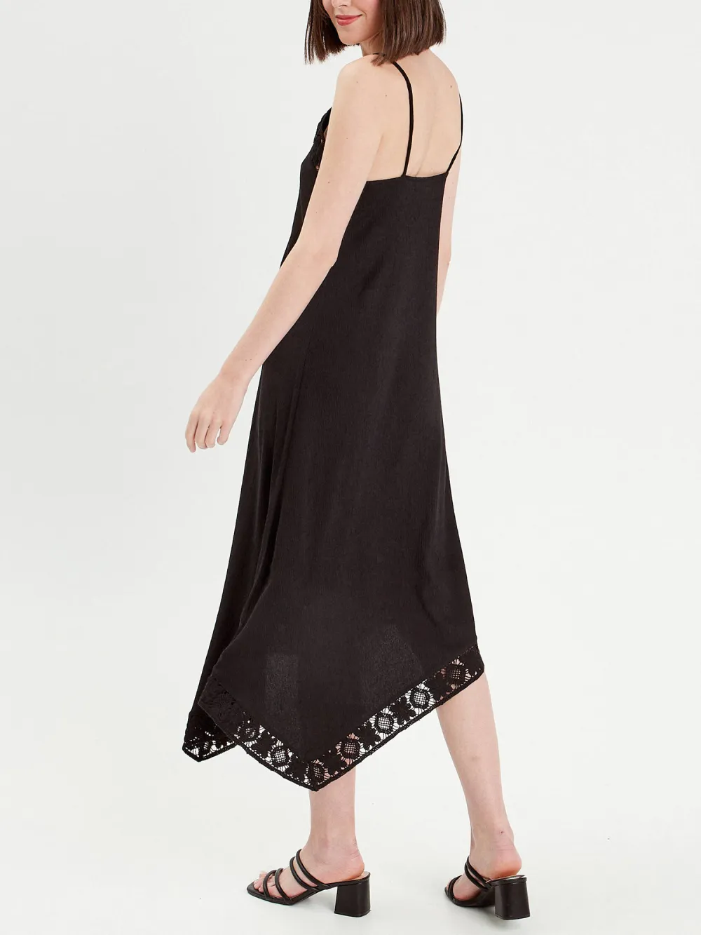 Robe longue évasée asymétrique noir femme