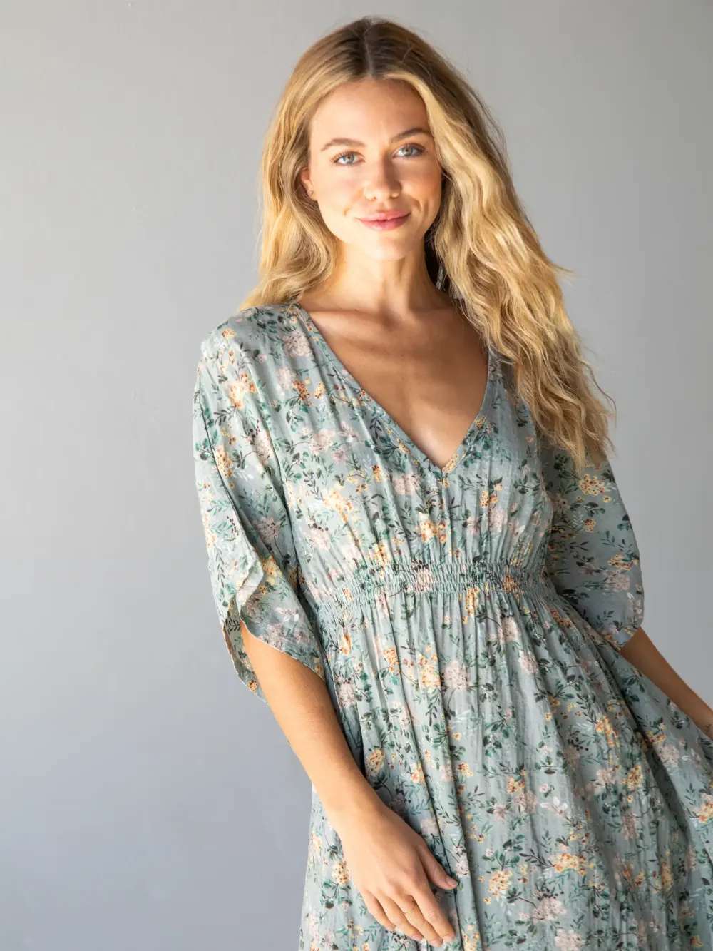 Sanibel Kaftan Maxi Dress - Light Green Floral