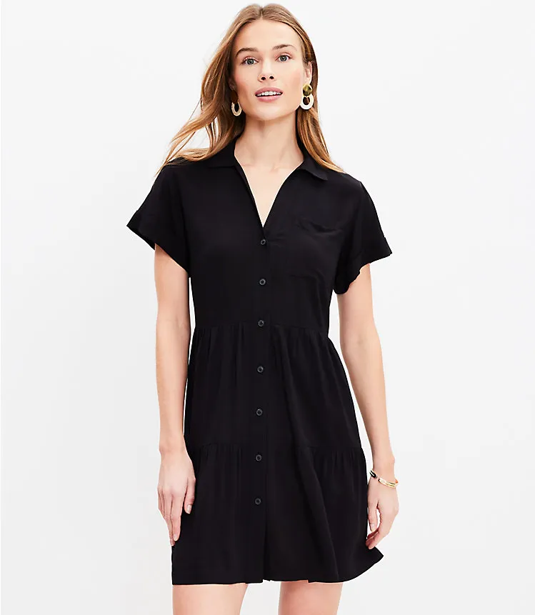 Tiered Pocket Shirtdress