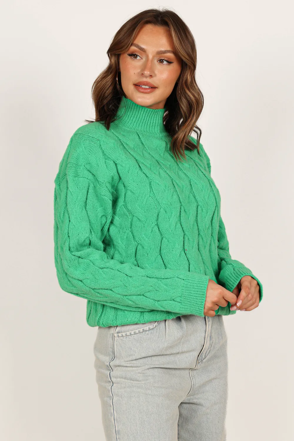 Elena Thick Cable Knit Sweater - Kelly Green