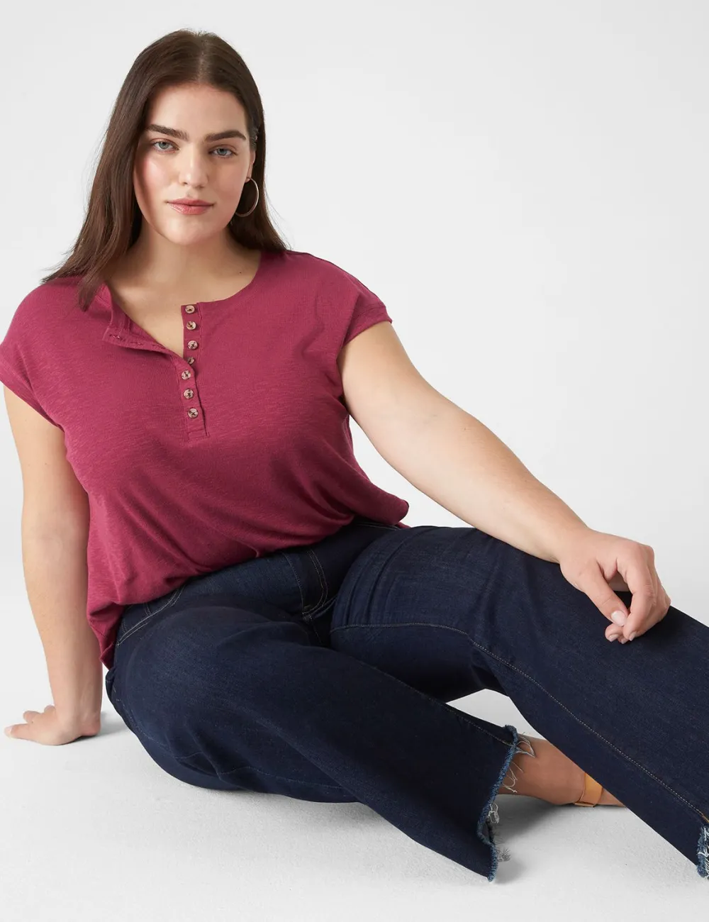 Cap-Sleeve Crew-Neck Henley Tee