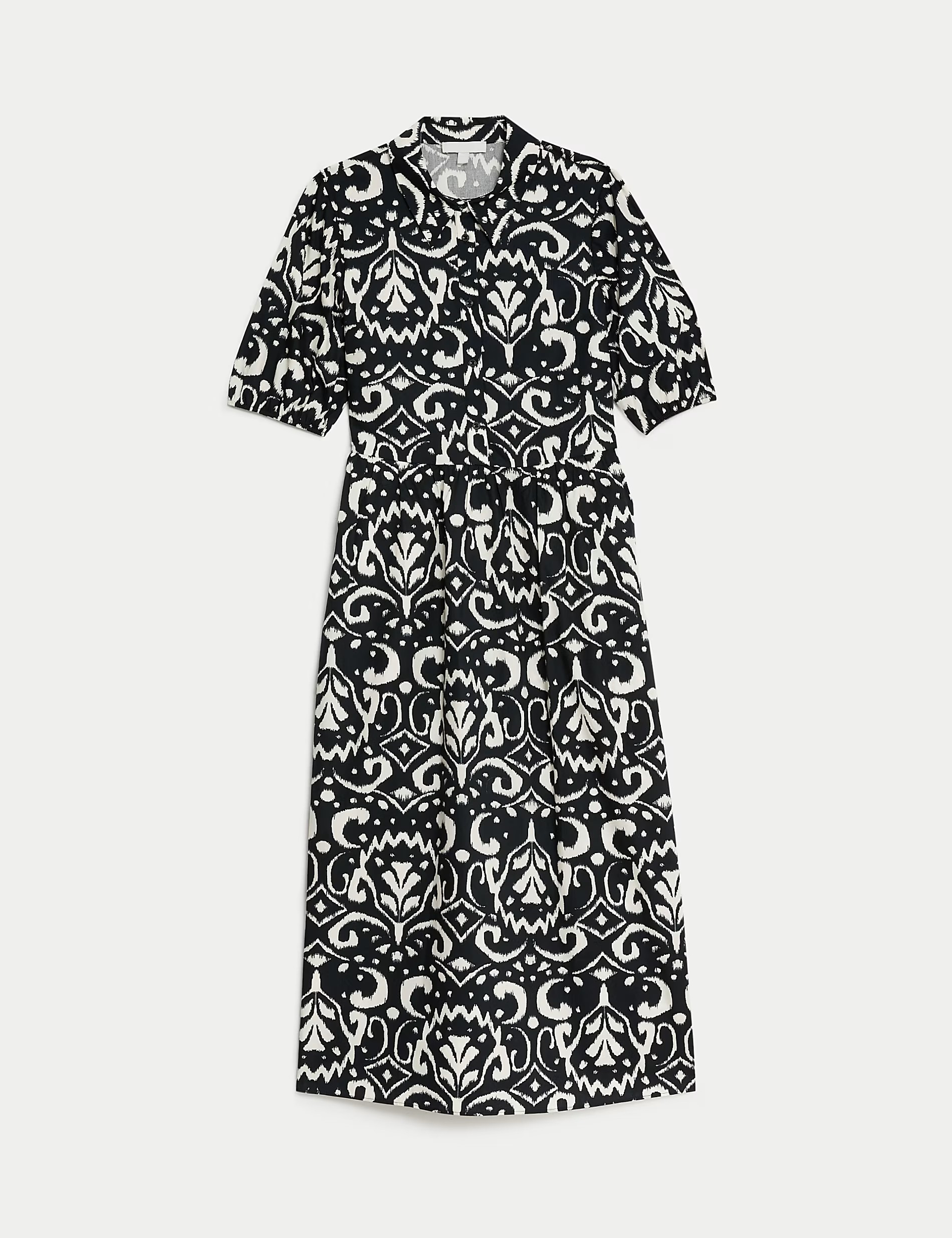 Pure Cotton Printed Midi Shirt Dress