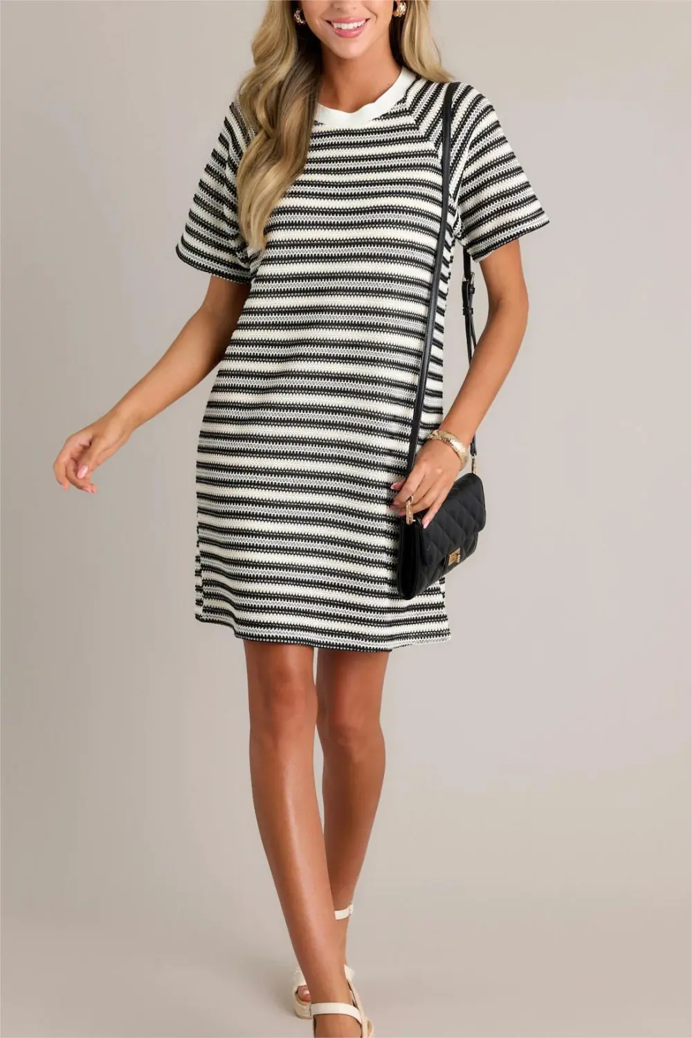 CLASSIC COMFORT BLACK STRIPE KNIT MINI DRESS