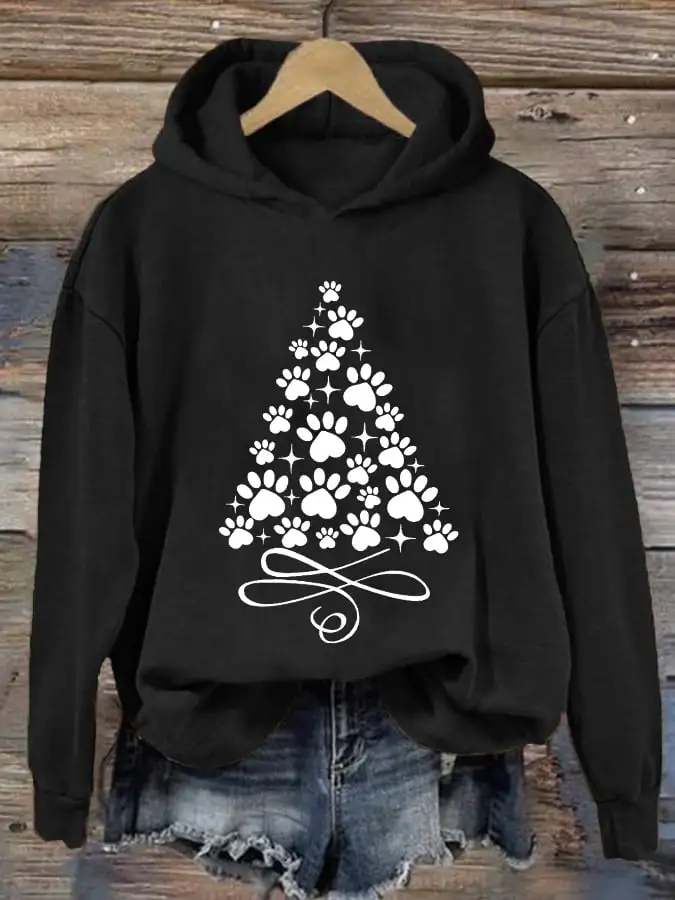 Women's Christmas Cute Pawy Print Casual Hooded