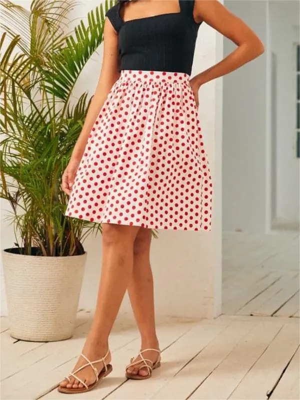 Red Dot Printed Skirt