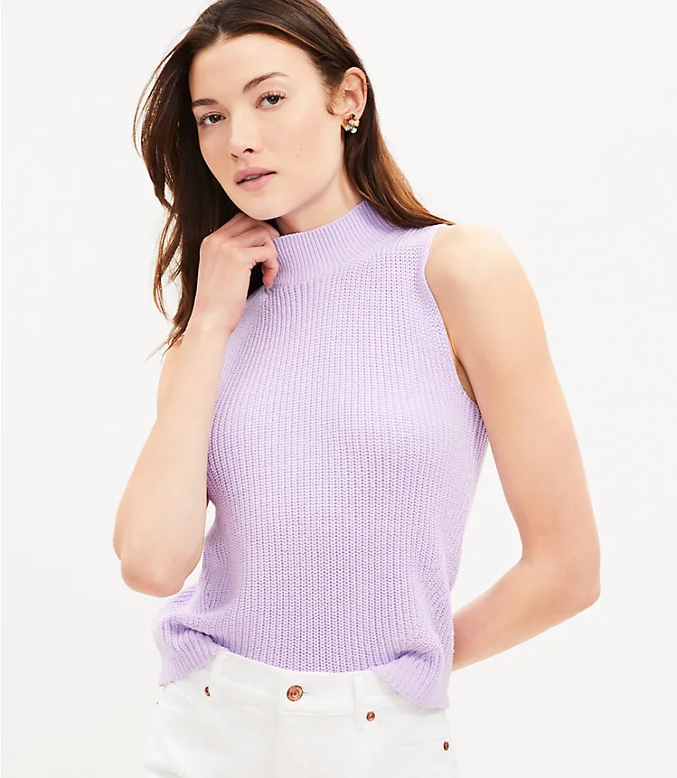 Ribbed Mock Neck Sleeveless Sweater