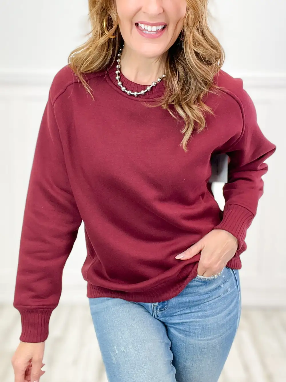 French Terry Long Sleeve Crew Neck Top - SET A