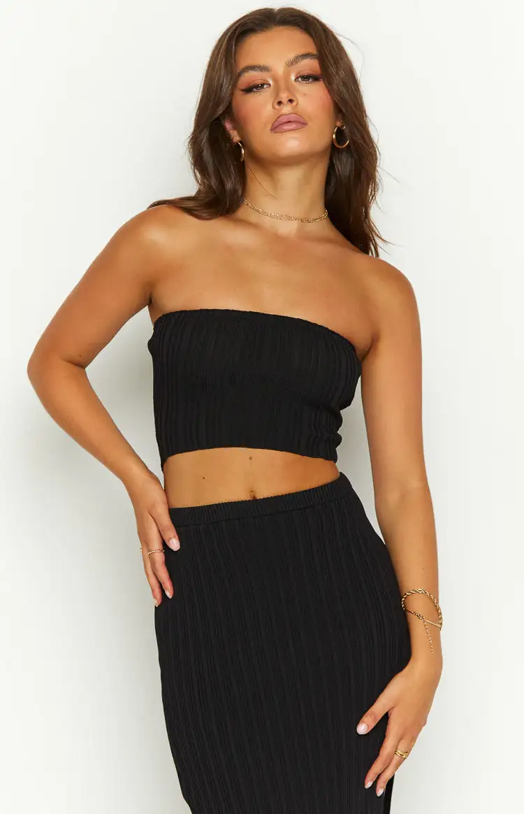 Summertime Black Knit Bandeau Top