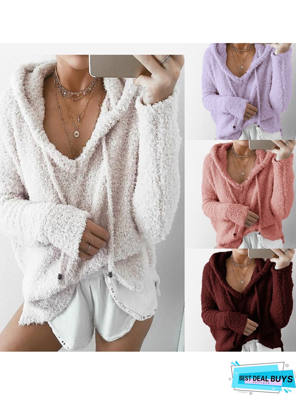 Hoodie Long Sleeve Casual Mohair Sweater