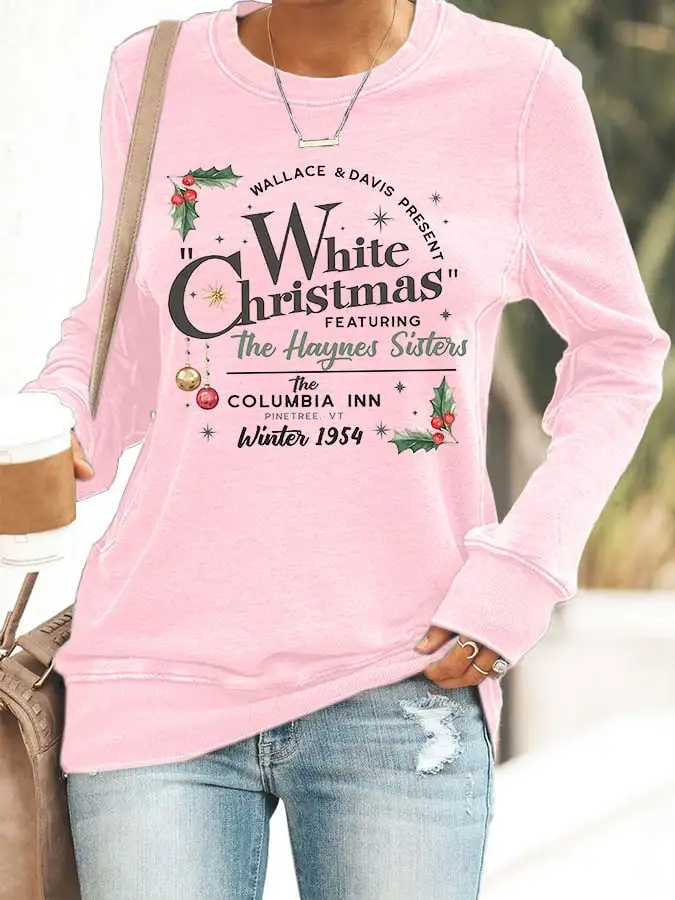 Women's White Christmas Print Casaul Sweatshirt