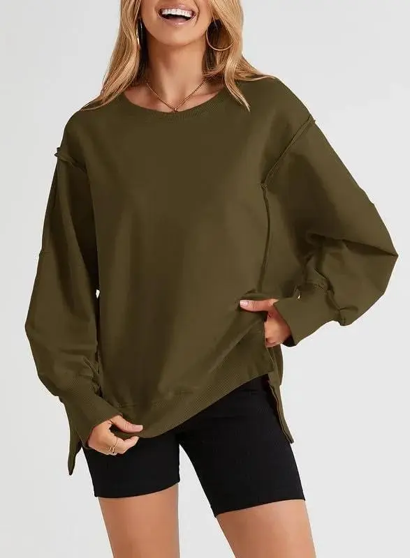 Oversized Reverse Seam Sweatshirt Long Sleeve Crewneck Pullover