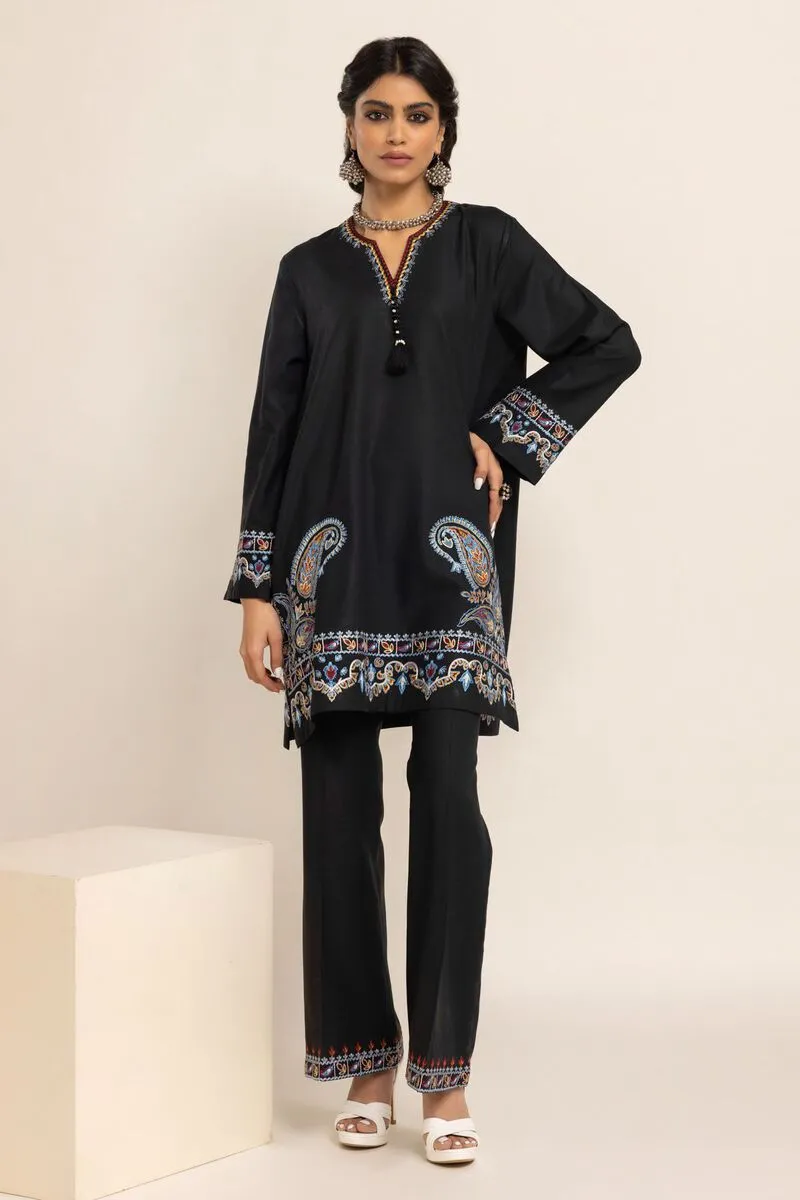 3 Piece Kurta Embroidered | Dupatta& Bottom & Tops | Color black