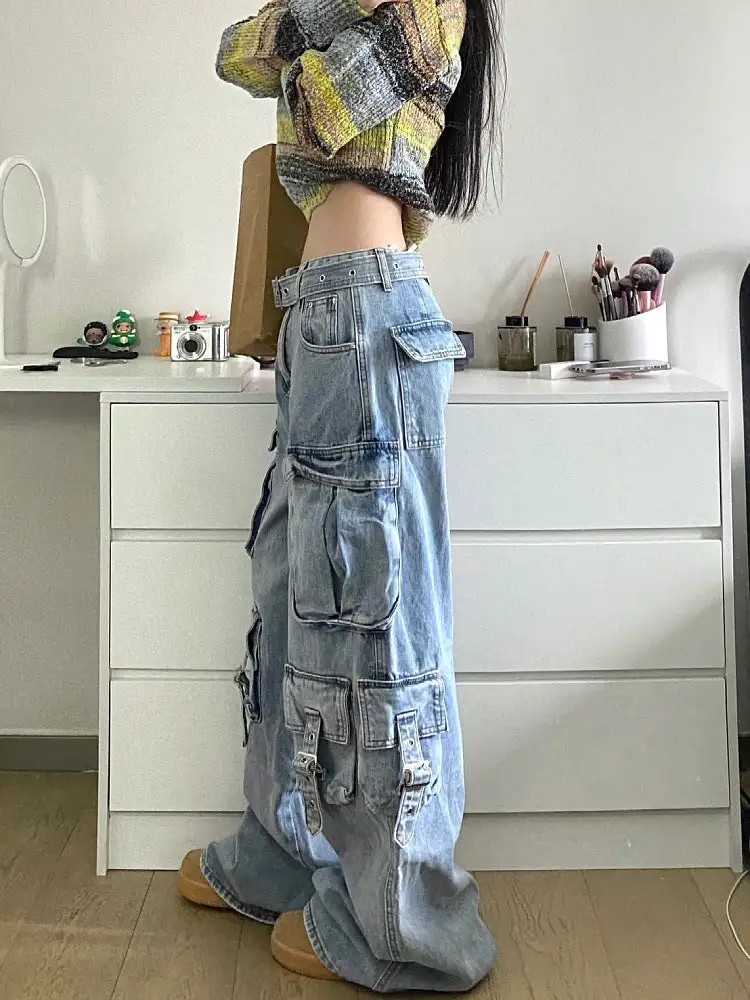 Wide Leg Pocket High Waist Loose Jeans