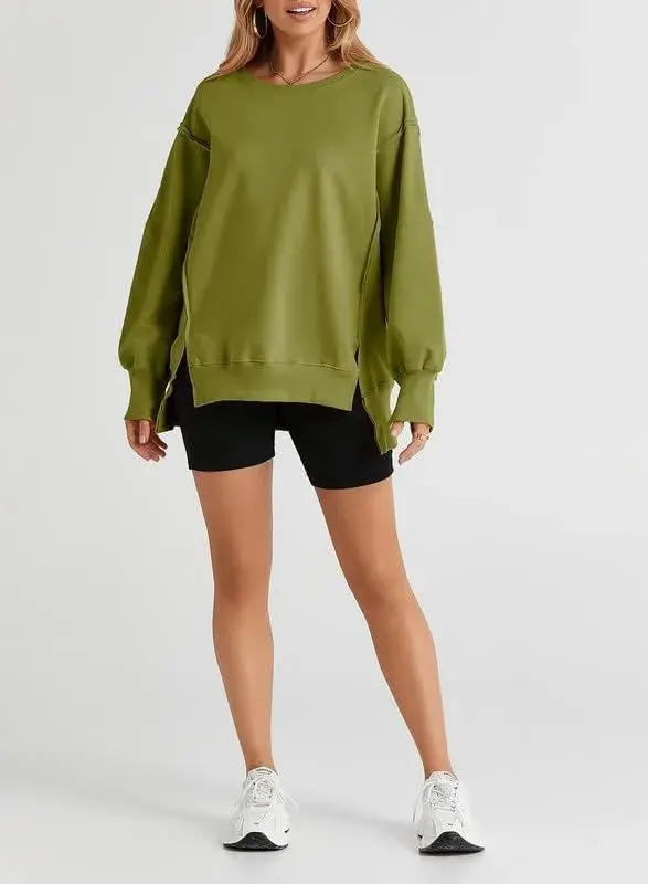 Oversized Reverse Seam Sweatshirt Long Sleeve Crewneck Pullover