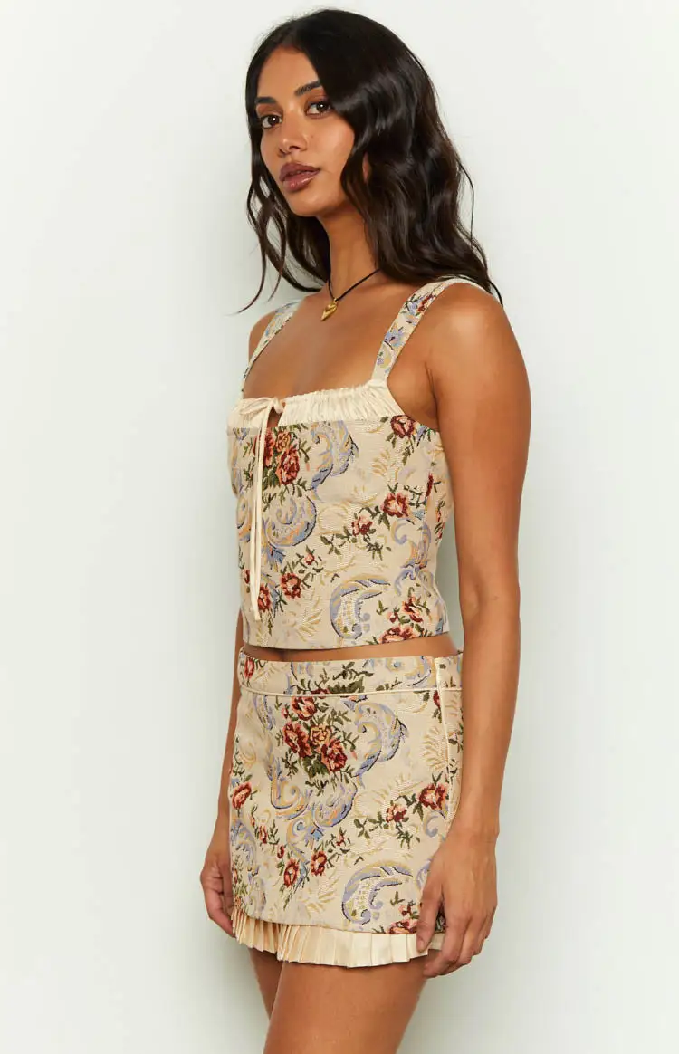 Till Forever Beige Tapestry Top