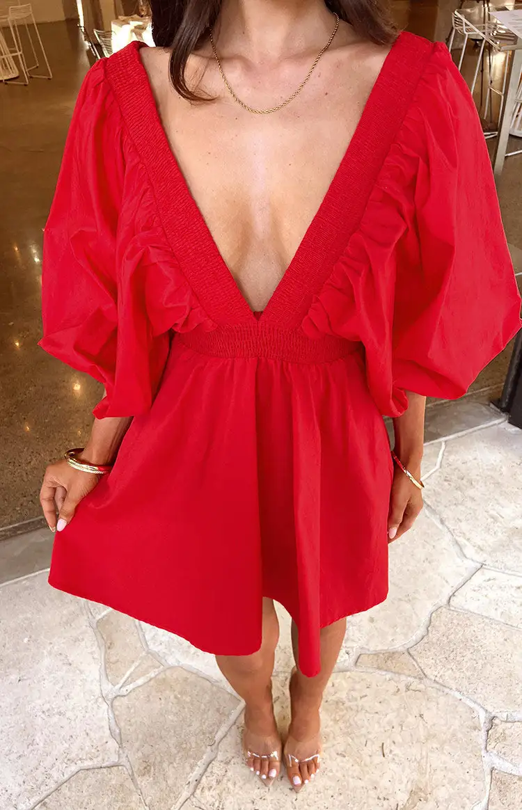 Torie Red Short Sleeve Mini Dress