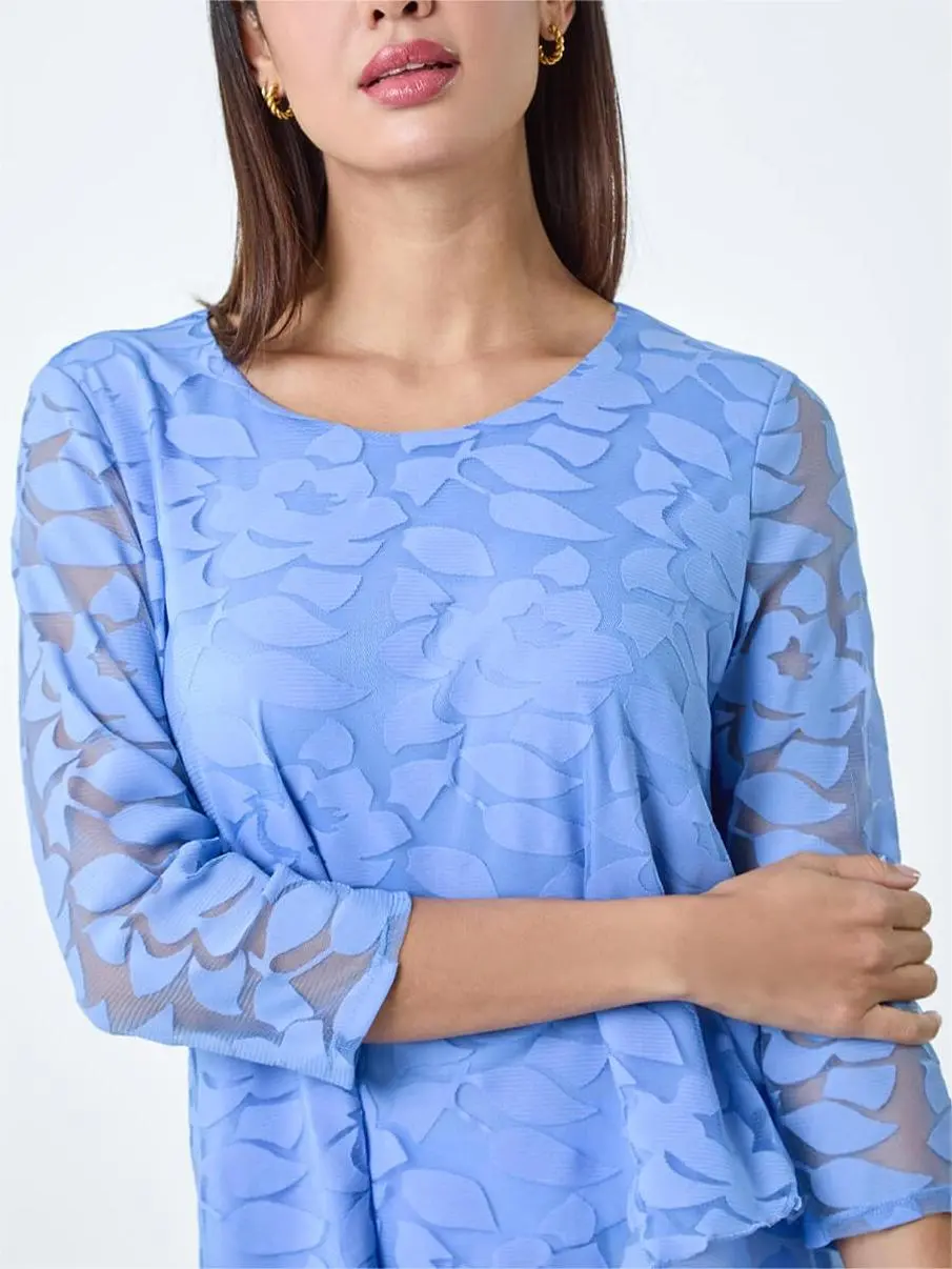 Blue Asymmetric Stretch Top