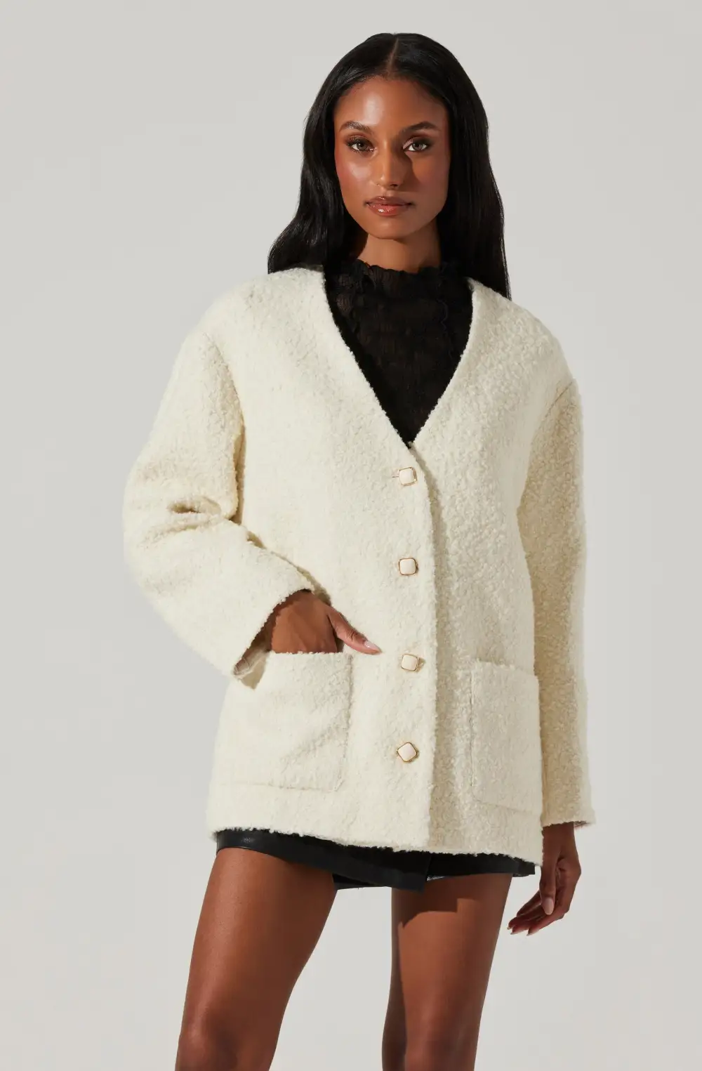 Maidy Boucle V-Neck Coat