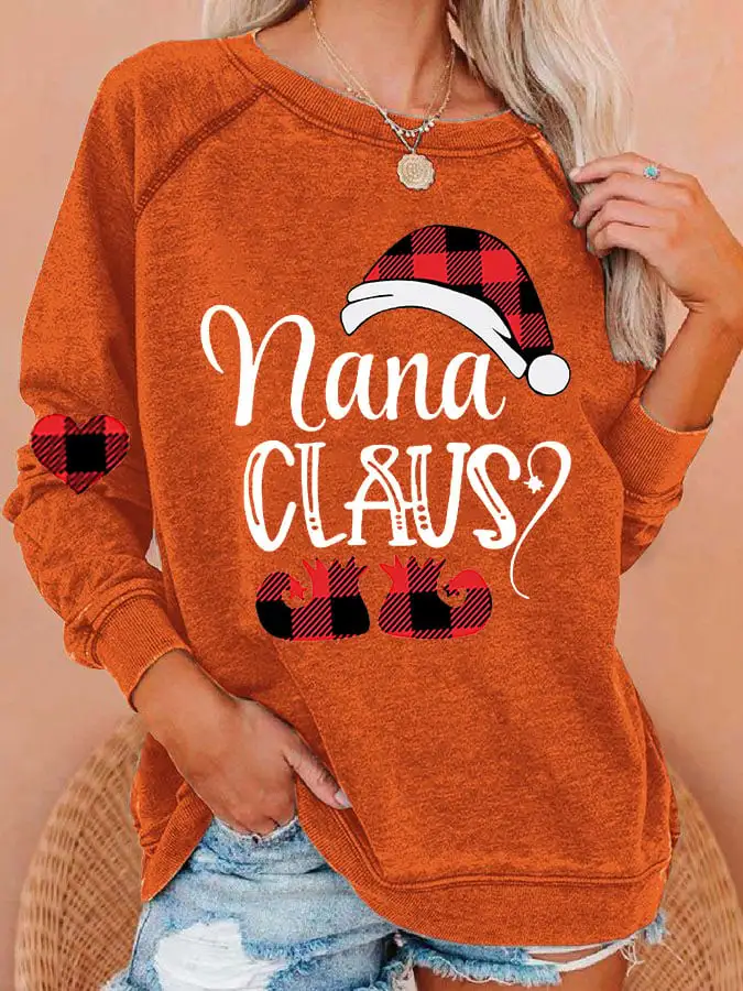 Women'S Casual Nana Claus Printed Long Sleeve Sweatshirt