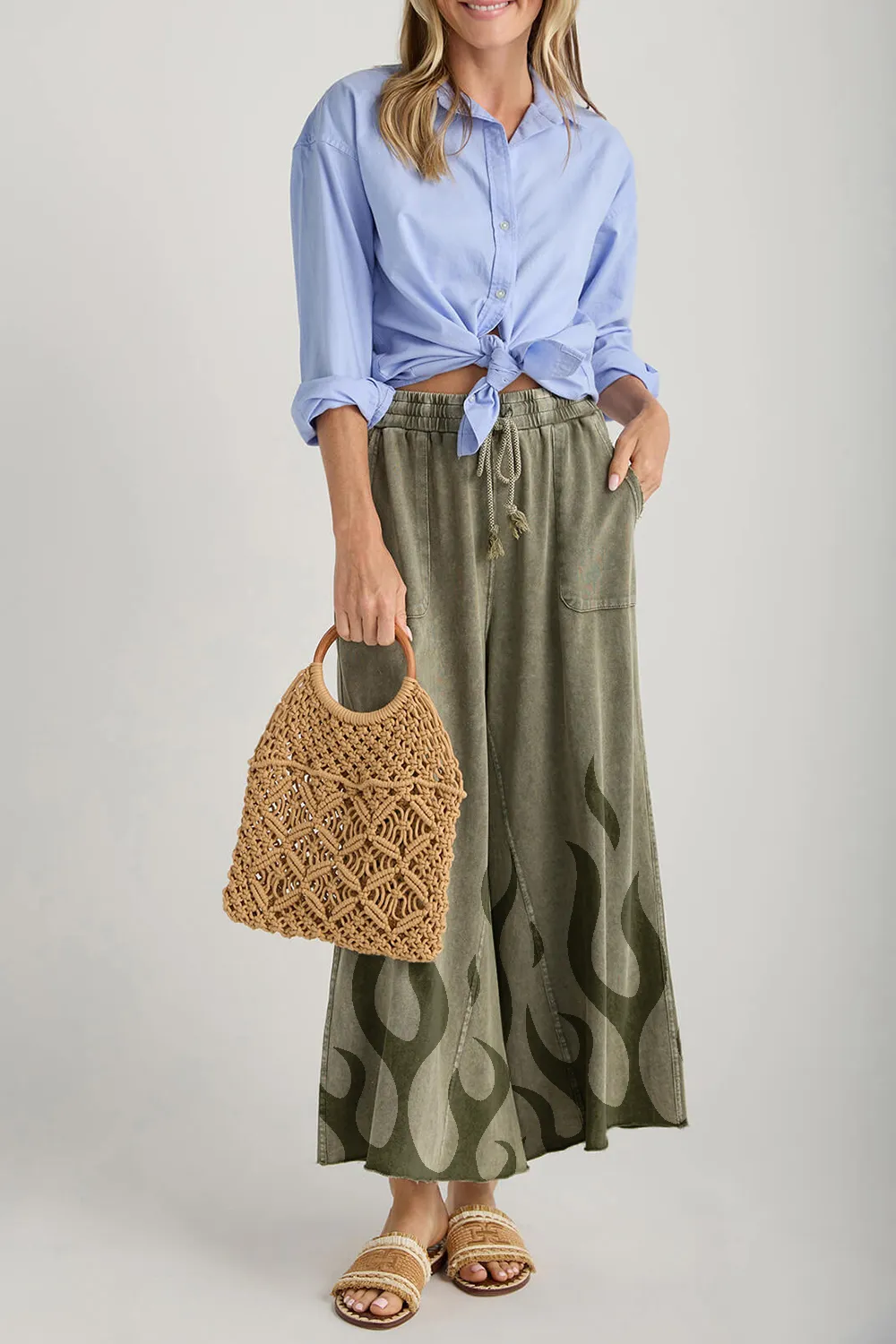 Cotton Easel Wide Leg Knit Pants - ash