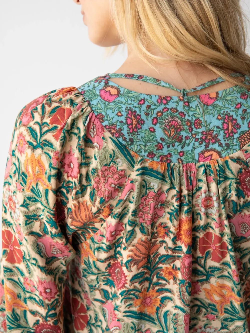 Rowan Top - Cream Turquoise Mix