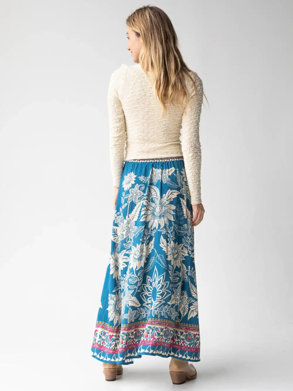 Milena Maxi Skirt - Blue Pink Border