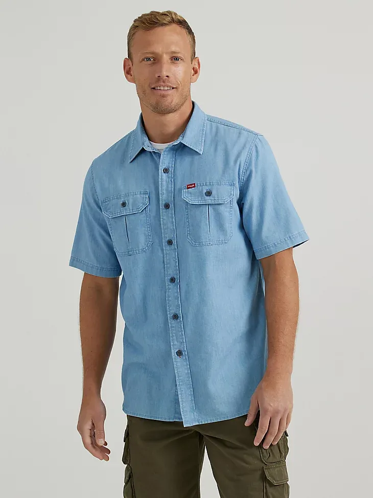 MEN'S RELAXED STRETCH POPLIN SHIRT IN GOBLIN BLUE HEATHER