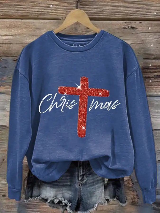 Retro Christmas Faith Cross Print Sweatshirt