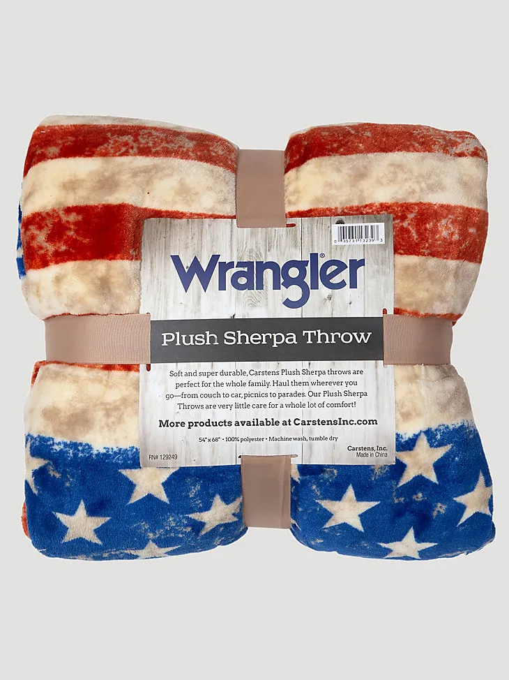 WRANGLER STARS & STRIPES AMERICAN FLAG SHERPA FLEECE THROW BLANKET IN MULTI