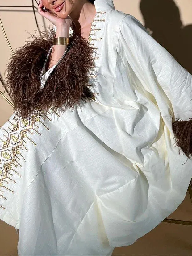 Elegant V Neck with Tassel Long Sleeve Kaftan