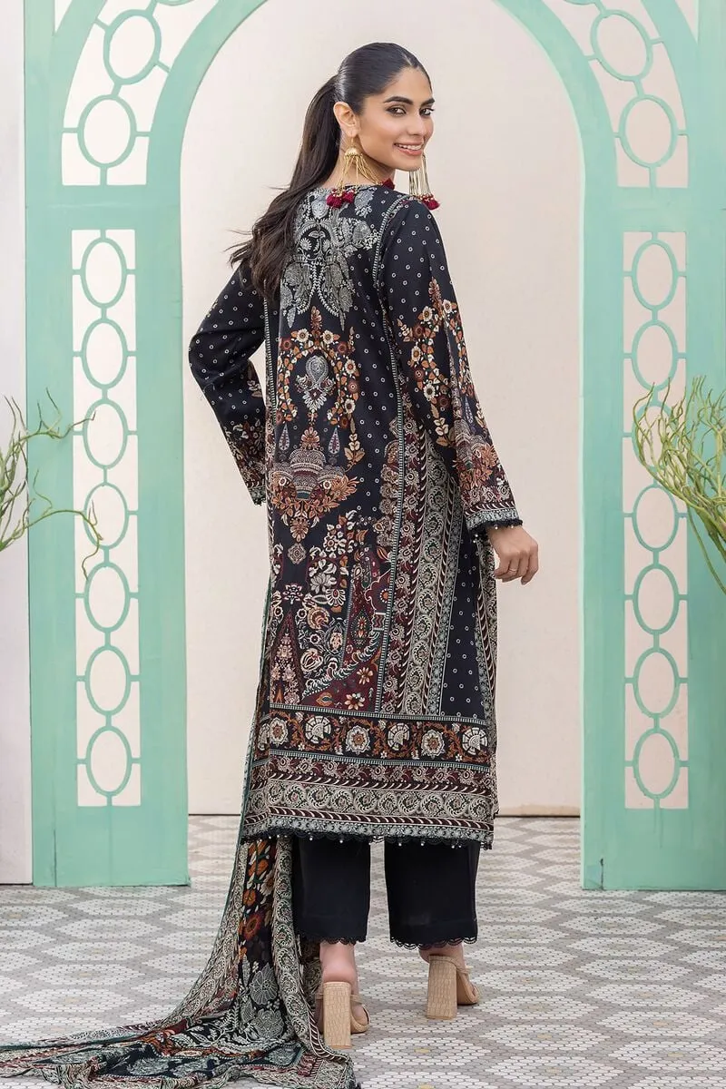 3 Piece Kurta Embroidered | Dupatta& Bottom & Tops | Color Black