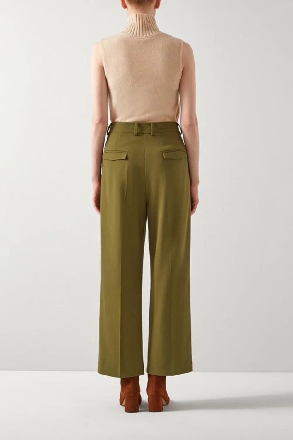 Olive Tailored Crop Wide Trouser