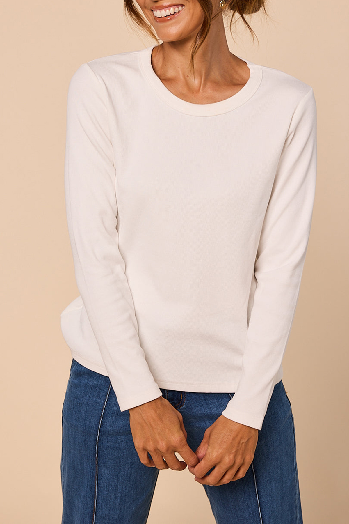 Adrift Ribbed Long Sleeve Tee In White