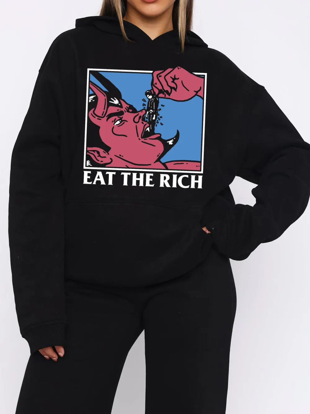 EAT THE RICH PATTERN PRINTED HOODIE