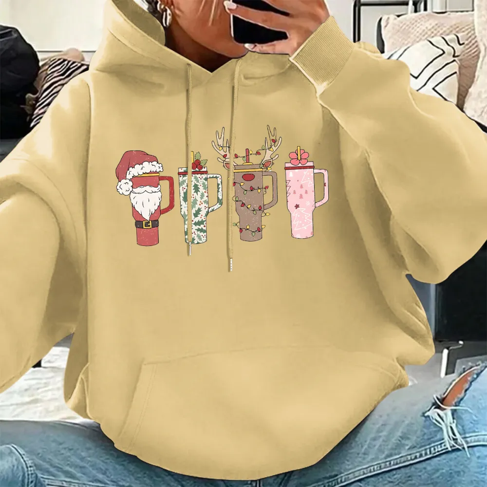 CHRISTMAS CUPS PATTERN PRINTED HOODIE